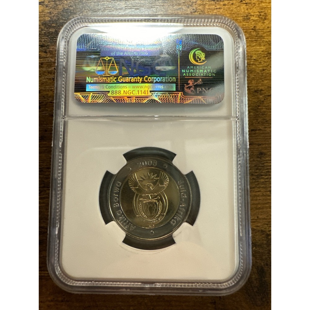 2008 South Africa 5 Rand Nelson Mandela's 90th Birthday Coin NGC MS65 - Picture 2 of 2
